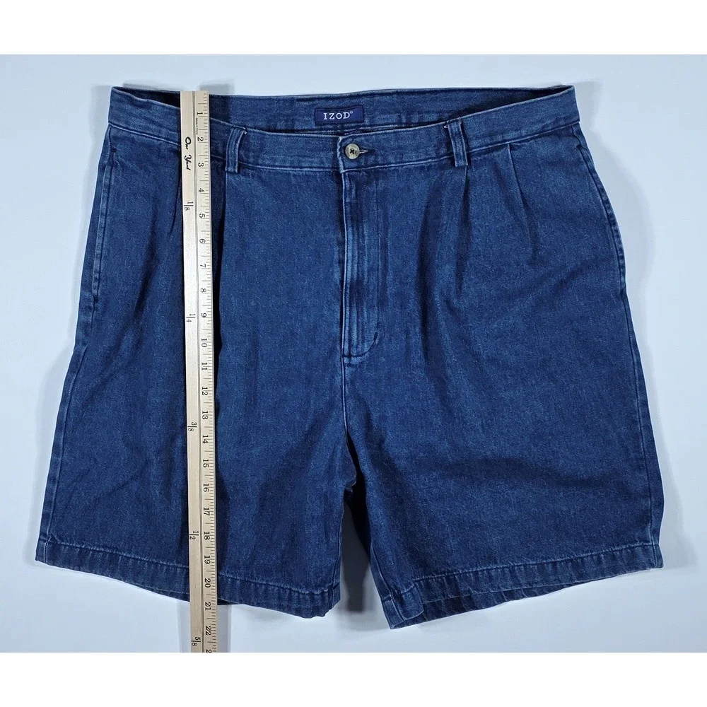 IZOD Men's Pleated Denim Shorts Blue Medium Wash 100% Cotton Size 38